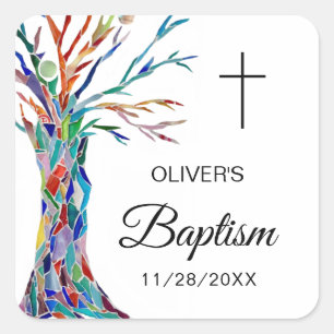Modern Baptism Christening Square Sticker