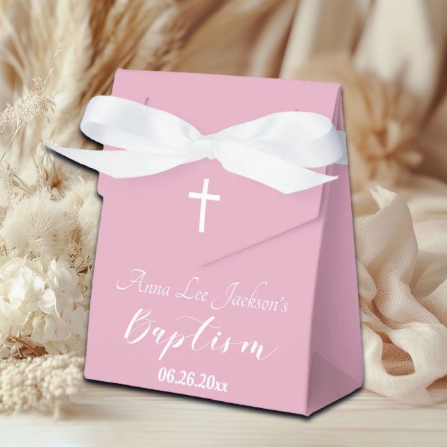Modern Baptism Christening White Cross Dusty Pink Favour Box (Creator Uploaded)