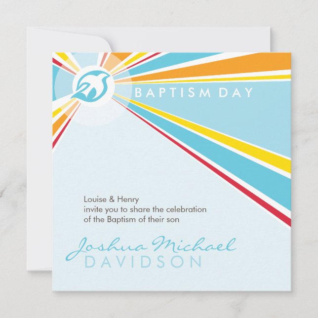 MODERN BAPTISM unique colourful bright dove 5SQ Invitation (Front)