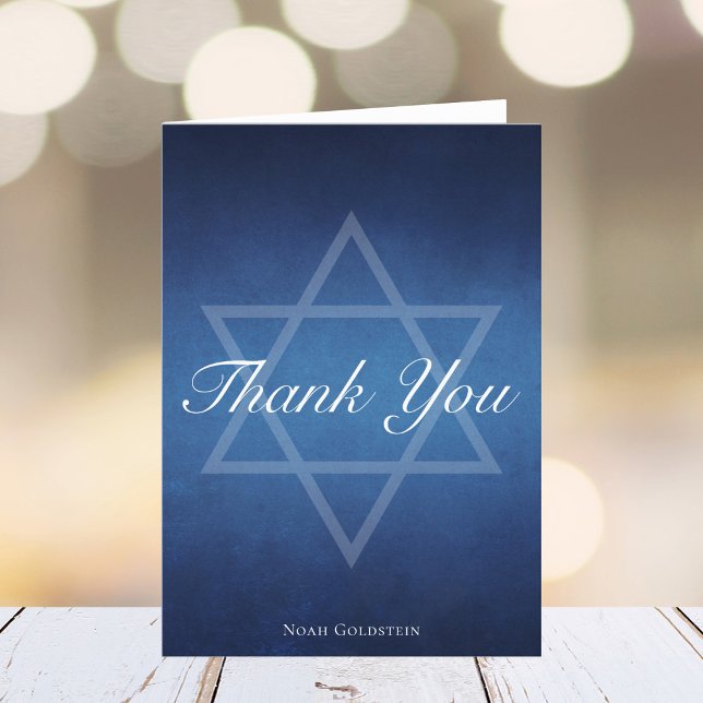 Modern Bar Mitzvah Blue Star of David Customisable Thank You Card (Creator Uploaded)