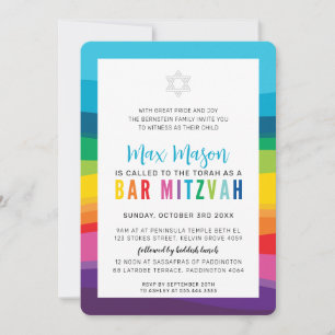 MODERN BAR MITZVAH colourful technicolor rainbow I Invitation