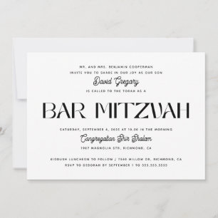 Modern Bar Mitzvah   Elegant Minimalist Jewish Invitation