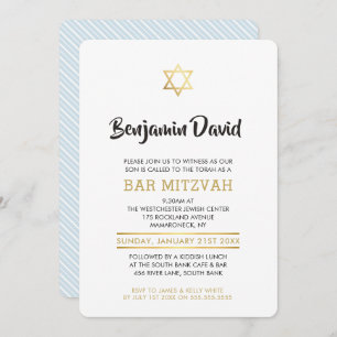 MODERN BAR MITZVAH INVITE simple stylish gold star