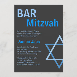 Modern Bar Mitzvah Invitiation- Blue & Grey Invitation