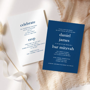 Modern Bar Mitzvah Navy Blue One Piece Solid Invitation