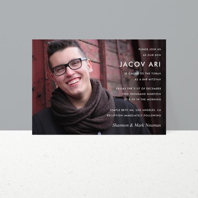 Modern Bar Mitzvah or Bat Mitzvah Photo Invitation (Creator Uploaded)