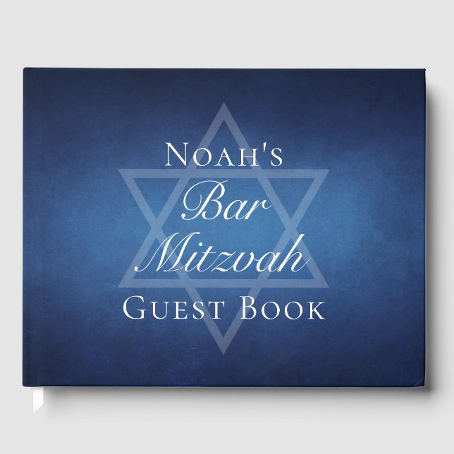 Modern Bar Mitzvah Party Blue Star of David Custom Guest Book (Front)