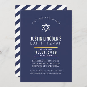 MODERN BAR MITZVAH party plain bold minimal navy Invitation