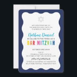 MODERN BAR MITZVAH rainbow colours wavy border blu Invitation<br><div class="desc">by kat massard >>> https://linktr.ee/simplysweetpaperie <<< A modern, simply classy invitation design for your child's BAR, Bat or B'NAI MITZVAH TIP :: 1. To change/move graphics & fonts and add more text - hit the "customise it" button. - - - - - - - - - - - - -...</div>