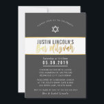 MODERN BAR MITZVAH stylish dark grey gold writing Invitation<br><div class="desc">by kat massard >>> kat@simplysweetPAPERIE.com <<< A trendy invitation design for your child's BAR MITZVAH Setup as a template it is simple for you to add your own details, or hit the customise button and you can add or change text, fonts, sizes etc TIP :: 1. To change/move graphics /...</div>