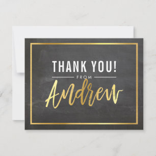 MODERN BAR MITZVAH thank you gold name ANDREW grey Card