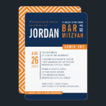 MODERN BAR MITZVAH trendy bold block navy orange Invitation<br><div class="desc">by kat massard > WWW.SIMPLYSWEETPAPERIE.com Love the design, but would like to see some changes - another colour scheme, product, add a photo or adapted for a different occasion - no worries simply contact me - I am happy to help! - - - - - - - - - -...</div>