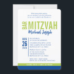 MODERN BAR MITZVAH trendy date blue lime green Invitation<br><div class="desc">by kat massard > WWW.SIMPLYSWEETPAPERIE.com Love the design, but would like to see some changes - another colour scheme, product, add a photo or adapted for a different occasion - no worries simply contact me - I am happy to help! - - - - - - - - - -...</div>