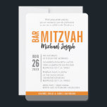 MODERN BAR MITZVAH trendy date orange grey Invitation<br><div class="desc">by kat massard > WWW.SIMPLYSWEETPAPERIE.com Love the design, but would like to see some changes - another colour scheme, product, add a photo or adapted for a different occasion - no worries simply contact me - I am happy to help! - - - - - - - - - -...</div>