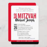 MODERN BAR MITZVAH trendy date red black Invitation<br><div class="desc">by kat massard > WWW.SIMPLYSWEETPAPERIE.com Love the design, but would like to see some changes - another colour scheme, product, add a photo or adapted for a different occasion - no worries simply contact me - I am happy to help! - - - - - - - - - -...</div>