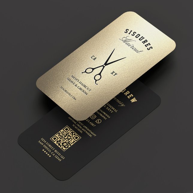 Modern Barber Black Scissors Gold Barbershop Business Card (Modern Barber Black Scissors Gold Barbershop Business Card
)