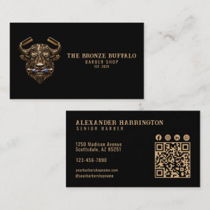 Modern Barber Bronze Buffalo Barber Shop Qr Code Business Card