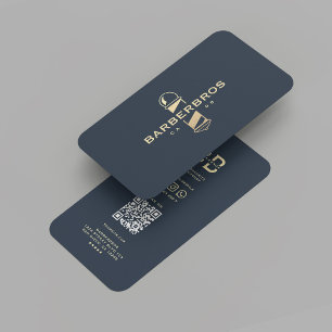 Modern Barber Gold Barber's Pole Barbershop Blue Business Card