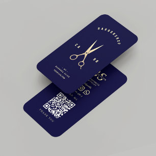 Modern Barber Gold Scissor Midnight Blue Business Card