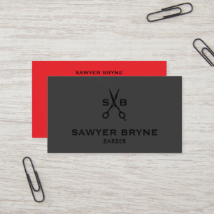 Modern Barber Hair Stylist Scissors Black Red Business Card