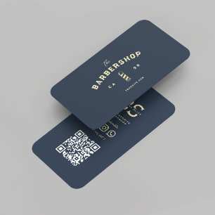 Modern Barber Monogram Barbershop Dark Blue  Business Card