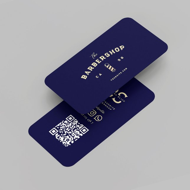 Modern Barber Monogram Barbershop Midnight Blue  Business Card (Modern Barber Monogram Barbershop Midnight Blue Business Card
)