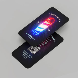 Modern Barber Neon Barber's Pole Red White Blue Business Card