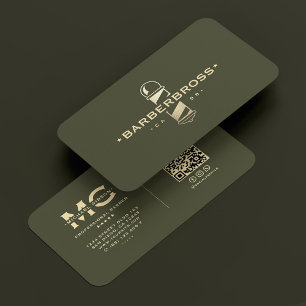 Modern Barber Pole Army Green Gold Barbershop Business Card