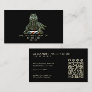 Modern Barber Shop Alligator Qr Code Social Icons Business Card