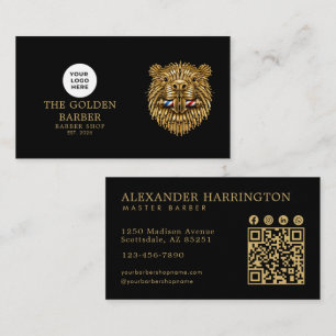 Modern Barber Shop Golden Beaver Logo Qr Code Business Card