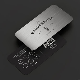 Modern Barber Silver Black Barbershop Loyalty Business Card