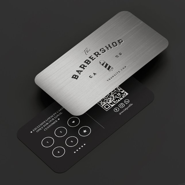 Modern Barber Silver Black Barbershop Loyalty Business Card (Modern Barber Silver Black Barbershop Loyalty Business Card
)