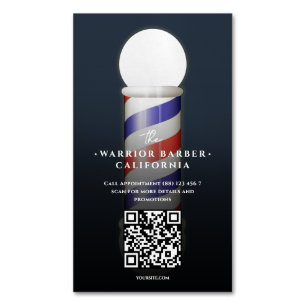 Modern Barber's Pole Barbershop Barber QR Magnetic Business Card