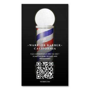 Modern Barber's Pole Barbershop QR Barber Magnetic Business Card