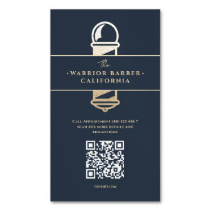 Modern Barbershop Barber's Pole Barber QR Magnetic Business Card