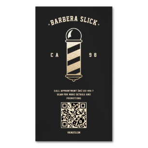 Modern Barbershop Barber's Pole Hairstylist QR Magnetic Business Card
