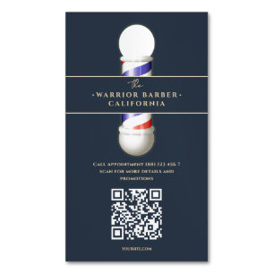 Modern Barbershop Barber's Pole Hairstylist QR Magnetic Business Card