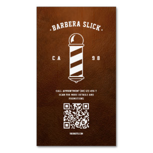Modern Barbershop Barber's Pole Leather Barber Magnetic Business Card