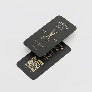 Modern Barbershop Black Gold Scissors Barber Business Card