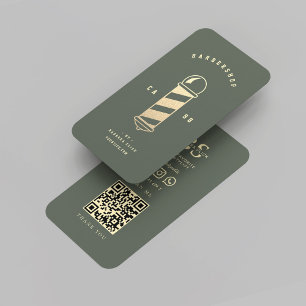 Modern Barbershop Gold Barber's Pole Sage Green Business Card