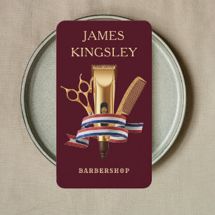 Modern Barbershop Haircut Barber's Burgundy Business Card
