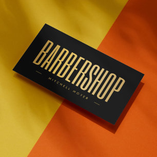 Modern Barbershop Minimalist Black & Gold Business Card