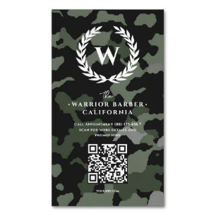 Modern Barbershop Monogram Camouflage Barber Magnetic Business Card