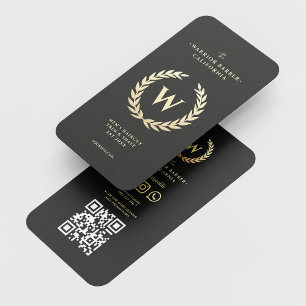 Modern Barbershop Monogram Men's Haircut Shave QR Business Card