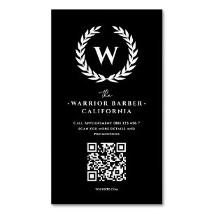 Modern Barbershop Monogram QR Professional Barber Magnetic Business Card