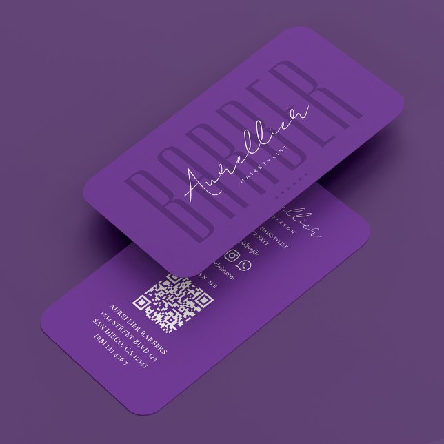 Modern Barbershop Travel Barber Royal Purple Business Card (Modern Barbershop Travel Barber Royal Purple Business Card
)