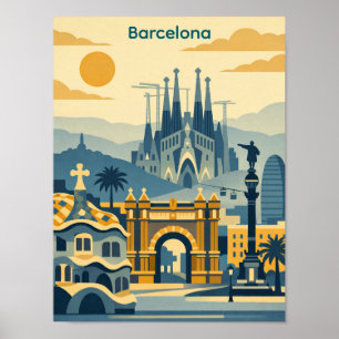 Modern Barcelona Sagrada Familia Illustration Poster