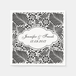 Modern Baroque Floral Black and White Wedding Napkin
