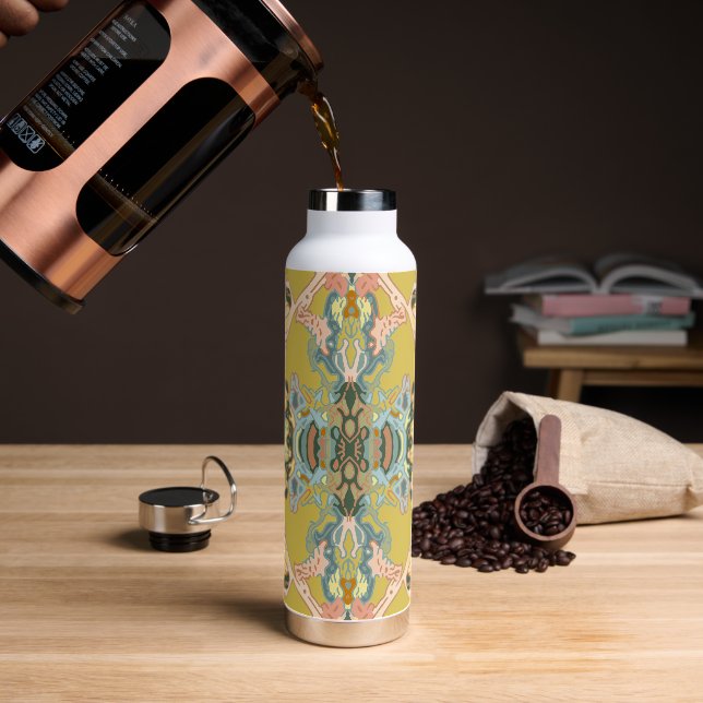 Modern Baroque Pattern in Gold Pink Blue Water Bottle (Coffee)