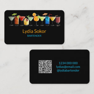 Modern Bartender Black QR Contact Card